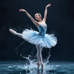 a beautiful ballerina woman made of water, dancing gracefully in super slow motion at 1000 fps, 8k, featured on artstation