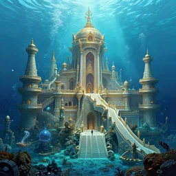 Atlantis, palaces underwater, fantasy art, in the style of greg rutkowski, illustration, epic, fantasy, intricate, hyper detailed, artstation, concept art, smooth, sharp focus, ray tracing