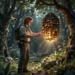 Nathan Fillion protecting a bee hive portal into the web3 universe, digital art