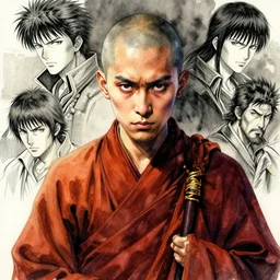 portrait, Anarchistic Monk, watercolor, dramatic lighting, cinematic, establishing shot, extremly high detail, foto realistic, cinematic lighting, pen and ink, intricate line drawings, by Yoshitaka Amano, Ruan Jia, Kentaro Miura, Artgerm, post processed, concept art, artstation, matte painting, style by eddie mendoza, raphael lacoste, alex ross