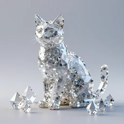 Statue of a Cat made out of crystal, alot of crystals pyramids , still photography, ray tracing, reflection, 3D Model, Unreal Engine 5, 4k Image