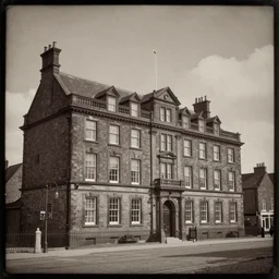ambrotype huge old building town blackburn 1 8 9 0 s old photo cinematic, detail, ultrarealism, atmospheric, epic, movie still, 3 d, cinematic lighting, illustration