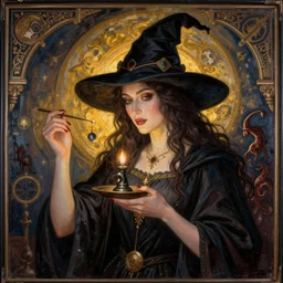 a witch doing dark magick in Ottoman miniature style