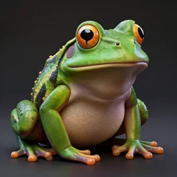 A highly detailed portrait 3D render of a frog.  ZBrush and Blender. Trending on cgsociety.  Dramatic lighting.  Beautiful.  Colorful.  By Mark Mann and Jimmy Nelson.