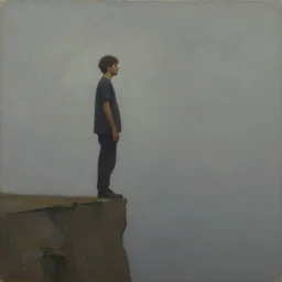 standing at the edge of tomorrow, oil painting, matte
