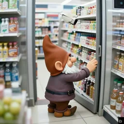 security cam footage of a gnome robbing a convenience store