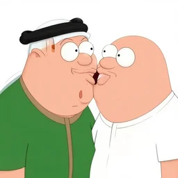 peter griffin kissing osama bin laden, detailed faces, highly detailed, family guy style cartoon