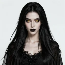 a gothic sorceress, long black hair, golden eyes, digital art, highly detailed, high resolution, award winning