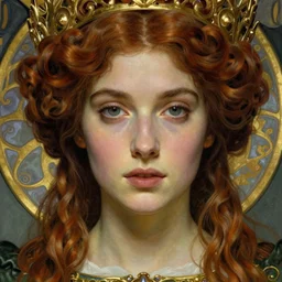 detailed realistic beautiful young medieval queen face portrait by jean delville and tony diterlizzi, art nouveau, symbolist, visionary, gothic, pre - raphaelite