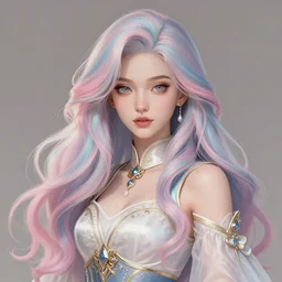 soft pretty female long pastel color hair, wearing gorgeous clothing, digital character illustration, artstation trending female illustration, intricate, sharp focus, hyper detailed, digital painting, matte, character art by prywinko art, pyromallis rene maritte, masterpiece