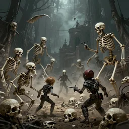 an epic action concept masterpiece of a bone yard full of skeletons, inspired by sd ai. horrific digital art