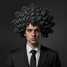 matte painting of man in suit with black mandelbrot fractal as head