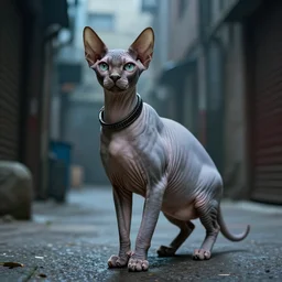a cyborg!! sphynx, in a cyberpunk alleyway by daniel gerhartz