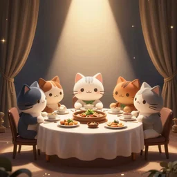 cartoon cats having a nice dinner
