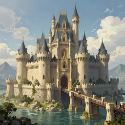 giant castle with drawbridge fantasy digital art