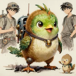 semi reallistic gouache gesture painting, by yoshitaka amano, by ruan jia, by Conrad roset, by dofus online artists, detailed anime 3d render kiwi monster, kiwi terrible monster, antrophomorfic kiwi,  portrait, cgsociety, artstation, rococo mechanical, Digital reality, sf5 ink style, dieselpunk atmosphere, gesture  drawn