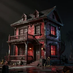 an atompunk house, coloured, ultra detail, photo realistic, shadows, dynamic lighting, dramatic, atmospheric, by junji ito, trending on artstation, octane render, unreal engine 5