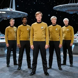 a starfleet crew on the deck of their starship in the style of bill watterson high quality