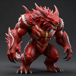 Crimson red draconic monster bear creature with white stripes, Monster Hunter, CAPCOM, HD, trending on artstation, D&D, Dark Fantasy, Epic Fantasy, Dragon's Dogma, unreal engine, octane render, hyper detailed, cinematic lighting, vivid colors