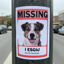 missing dog poster stapled to telephone pole