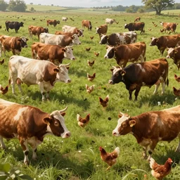 large battle scene of cows vs chickens