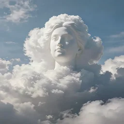 a statue made of puffy white clouds