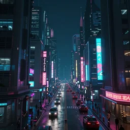 a magnificent dark neon futuristic cyberpunk city bustling street at night cyberart photography by liam wong in the film akira rendered in octane, 3 d render, trending on cgsociety, blender 3 d
