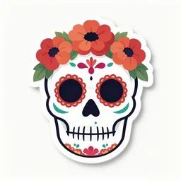 mexican day of the dead face, sticker style art, white background