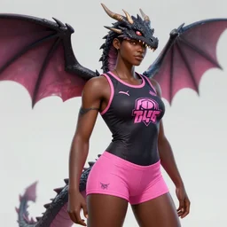 beautiful portrait of a black half - dragon wearing pink booty shorts and a gamer tanktop. character design by rj palmer. detailed, soft lighting, rendered in octane