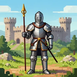 pixelized medieval knight in the castle