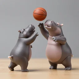plastic action figure hippos playing basketball
