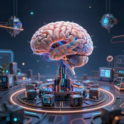 a human brain neuromorphicly connected to a massive turing machine sitting in the center of the multi dimensional latent space conceptualizing our collectively designed divine imaginations