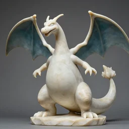 a photograph of a highly detailed marble sculpture of a Charizard