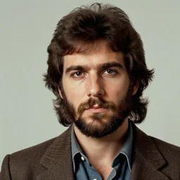 a photograph portrait of jerma in the 1 9 8 0 s with a mullet and 1 9 8 0 s facial hair while wearing 1 9 8 0 s menswear, taken in the mid - late 1 9 8 0 s, grainy, taken on a 8 0 s kodak camera, realistic, hyperrealistic, very realistic, highly detailed, very detailed, extremely detailed, detailed, digital art, intricate details, real life, trending on artstation, body and head in view, body and headshot