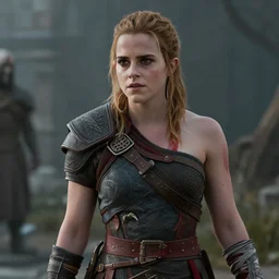 Film still of Emma Watson as Freyja, from God of War (2018 video game)