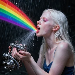 beautiful albino woman vomiting rainbows, unral engine octane, colorful, darkart