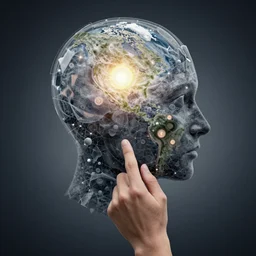 multimedia artwork depicting the concept of thought and imagination