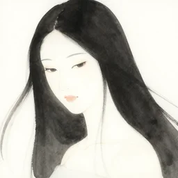kirchner, minimalist impressionist watercolor strokes, high - angle dramatic portrait of the nature goddess on a white background by bruce pennington and yoshitaka amano, minimalist japanese watercolor