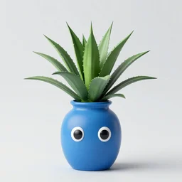 agave plant in a blue vase with eyes