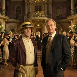 craig mullins and ghibli and james gurney detailed movie still of a 1 9 2 0 s grand party in a beautiful mansion, many partygoers, strong contrast, unreal engine, hyper realism, realistic shading, cinematic composition, realistic render, octane render, detailed textures, photorealistic, very wide shot, 3 5 mm film