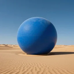 big blue sphere in the middle of the desert, by rene magritte