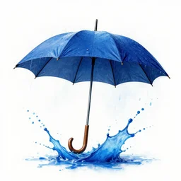 blue umbrella in the blue rain splash art graphic design color splash high contrasting art, fantasy, highly detailed, art by greg rutkowski