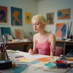 dramatic scene shallow depth of field medium shot uncanny surreal photograph of a colorful intimate art studio in 1 9 9 5 titled'light on the crowd ', photographed by william eggleston and ken price and man ray, grainy shocking detail trending on artstation 8 k