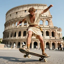 ancient romans skateboarding.! highly detailed. hyper realistic. by michael garmash james gurney. bussiere.