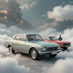 remodernize a classic car for next year lineup. len blur background bokeh. art by ismail inceoglu and filip hodas. clouds by rhads. surrealism, hyperrealist.