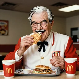 An old vintage photograph of Colonel Sanders eating at McDonalds, 4k, highly detailed, photorealistic