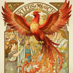 a beautiful hyperdetailed character design 4 k wallpaper illustration of a huge reddish phoenix, victo ngai style, alfons mucha ， from china, style of studio ghibli, denoise, deblurring, artgerm, xision, james jean, ross tran, chinese style