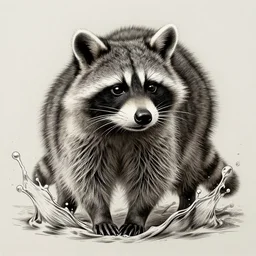highly detailed beautiful engraving of raccoon, splash, sharp focus, dramatic, dynamic lighting, elegant, harmony, beauty, masterpiece, by riccardo federici, by james jean, by craig mullins, by lois van baarle, by makoto shinkai, by greg tocchini, by greg rutkowski, illustration, ink draw, pen, spatula