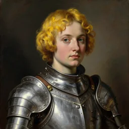 saoirse ronan with short blonde yellow curly hair, wearing maximilian armour, portrait, oil painting by titian, hard focus