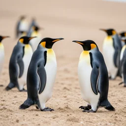 penguins in sand dunes, photography